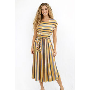 Women's orange creek Midi Dress M Yellow Gray Striped